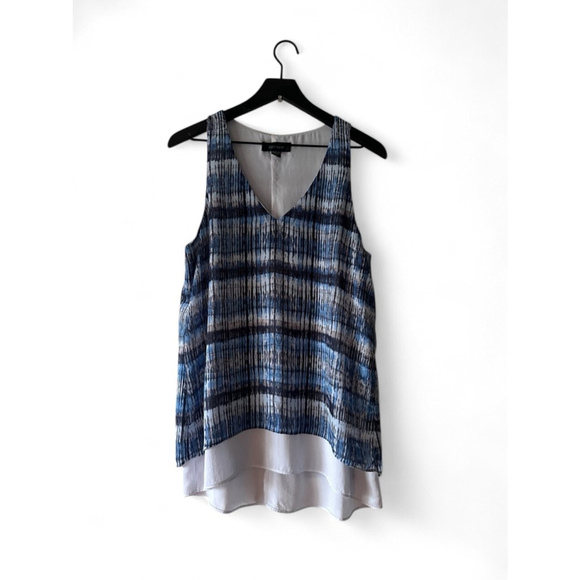 Karen Kane Blue Print Layered Hem Sleeveless Tank Top Women’s M - Picture 1 of 7